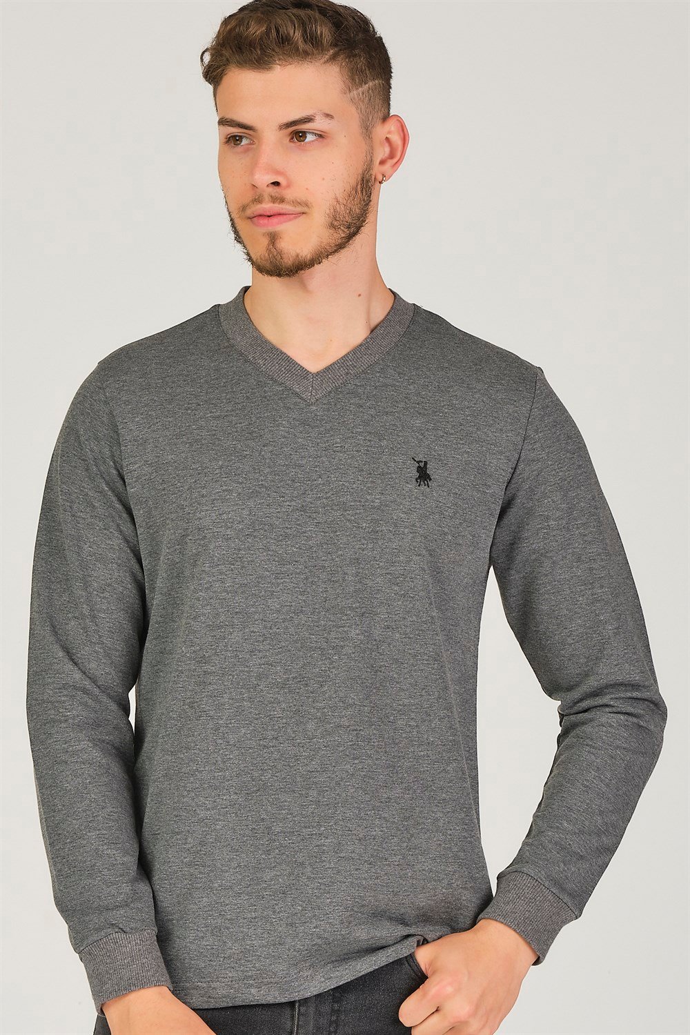 V4002 DEWBERRY V YAKA ERKEK SWEATSHIRT-ANTRASİT