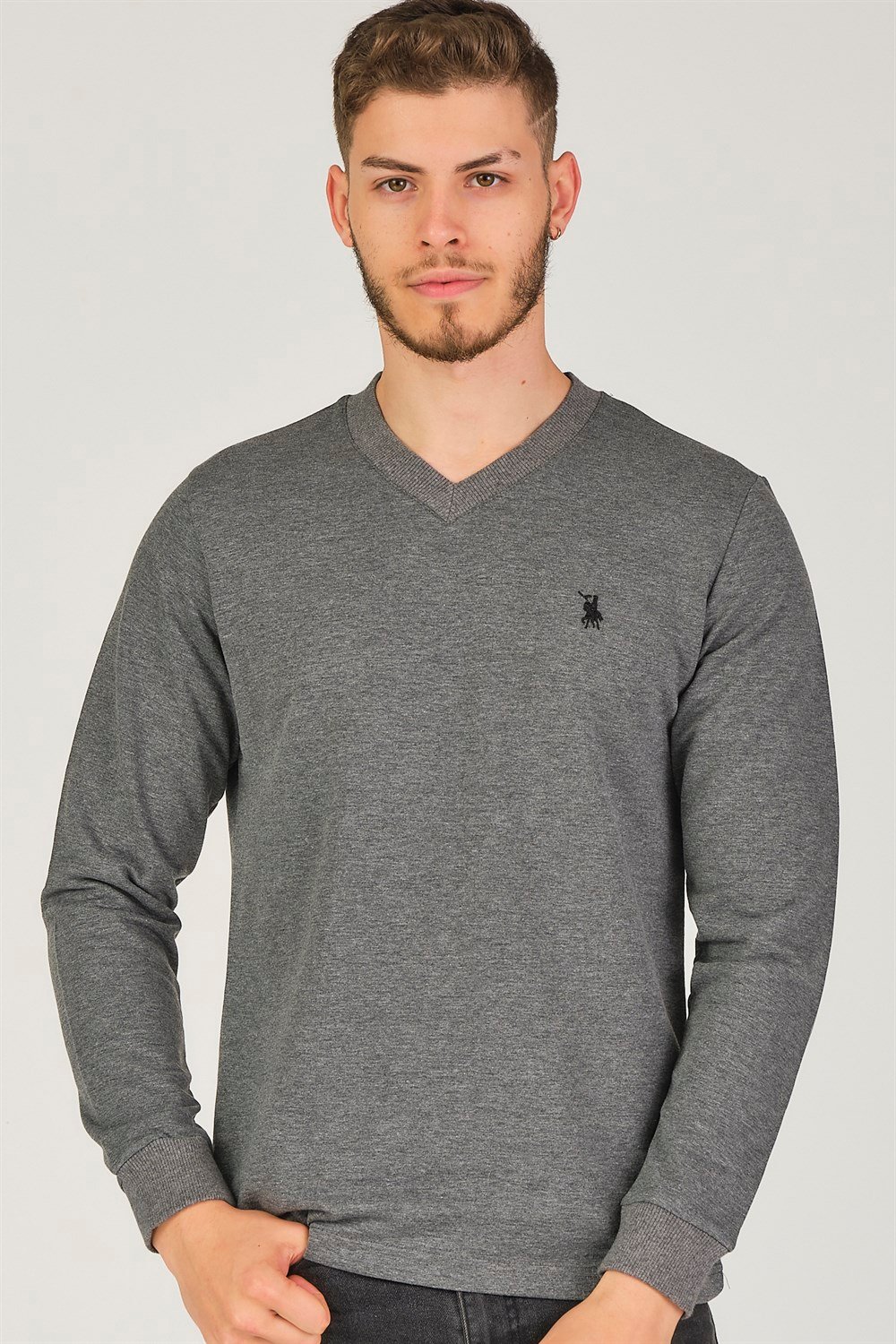 V4002 DEWBERRY V YAKA ERKEK SWEATSHIRT-ANTRASİT