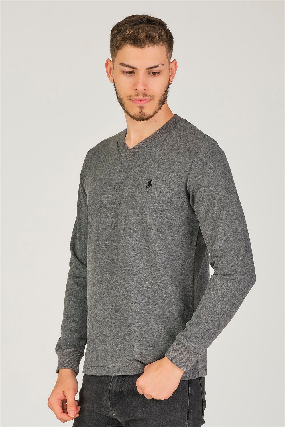 V4002 DEWBERRY V YAKA ERKEK SWEATSHIRT-ANTRASİT