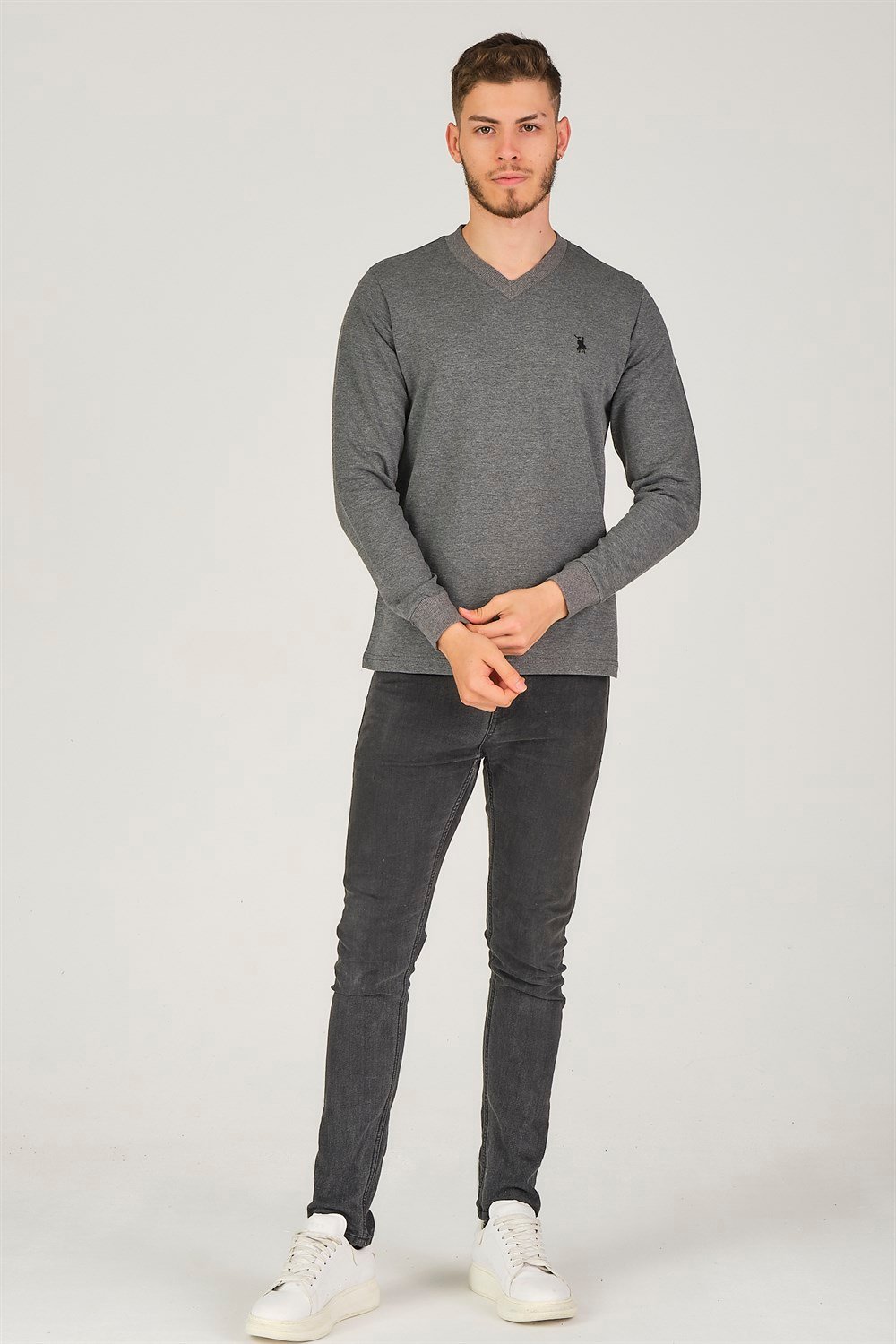 V4002 DEWBERRY V YAKA ERKEK SWEATSHIRT-ANTRASİT