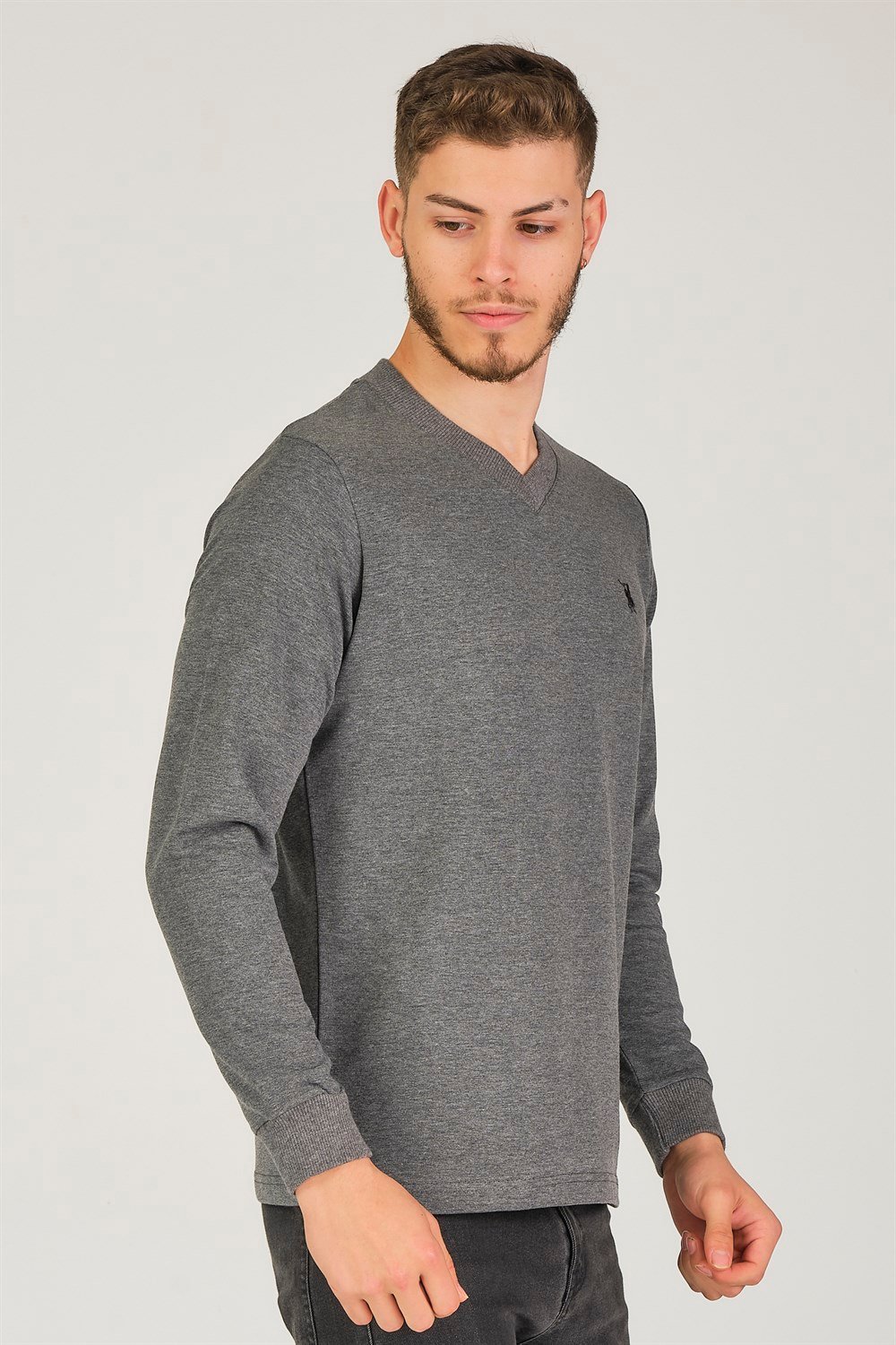 V4002 DEWBERRY V YAKA ERKEK SWEATSHIRT-ANTRASİT