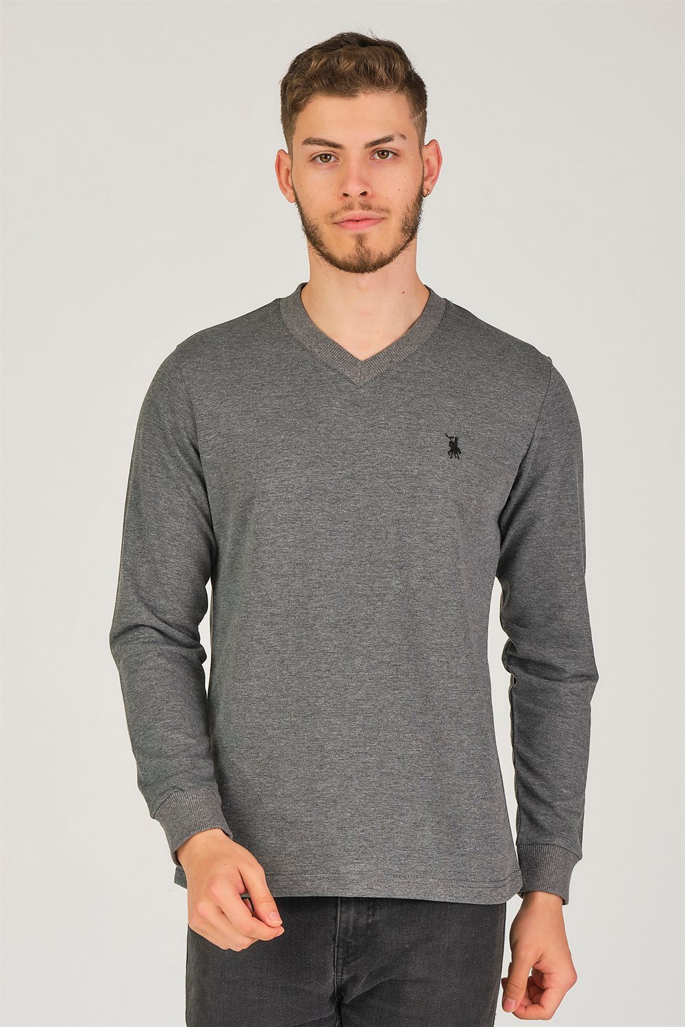 V4002 DEWBERRY V YAKA ERKEK SWEATSHIRT-ANTRASİT