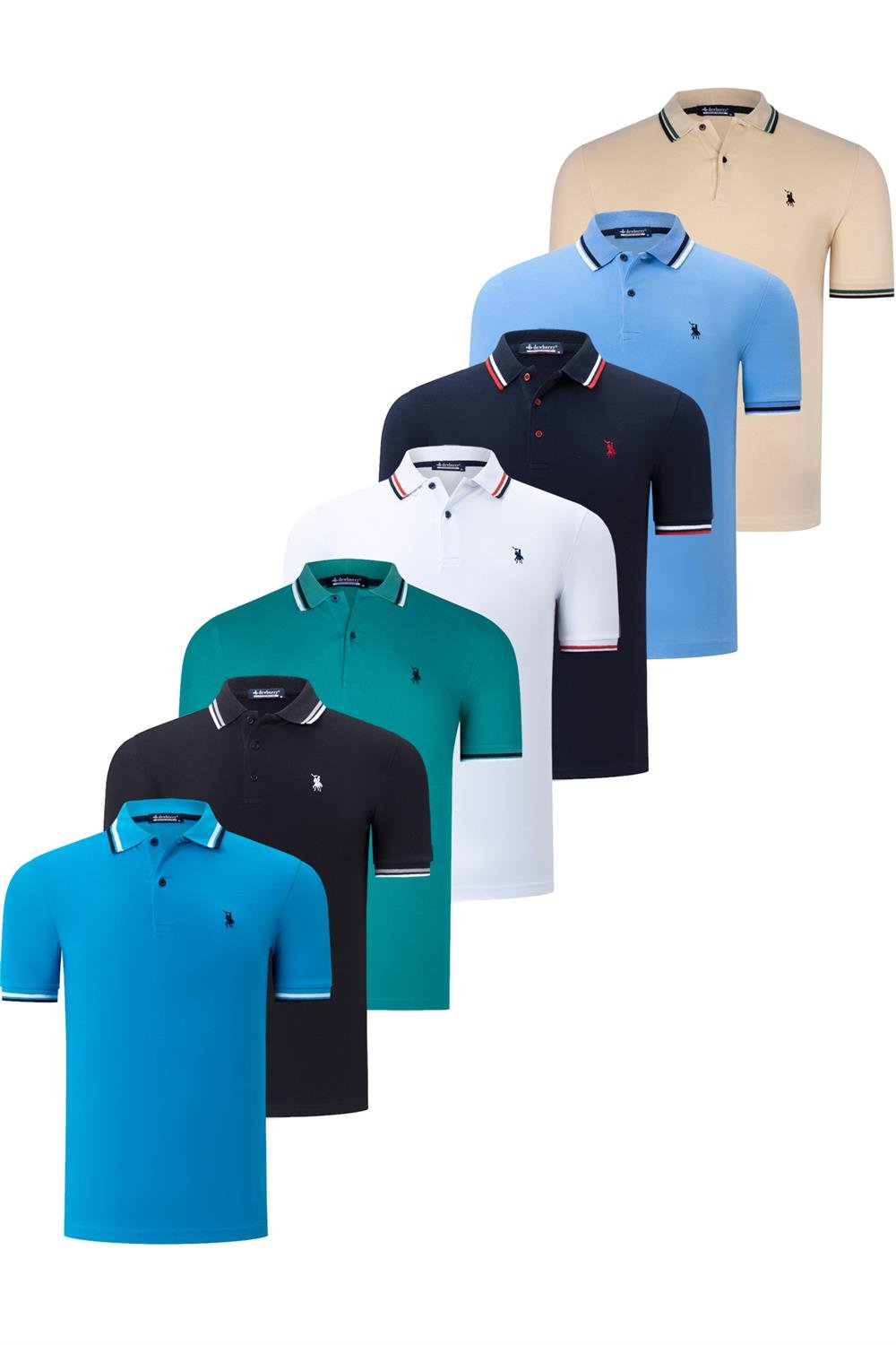 YEDİLİ SET T8594 DEWBERRY ERKEK T-SHIRT-SİYAH-BEYAZ-LACİVERT-AÇIK MAVİ-YEŞİL-KOYU MAVİ-BEJ