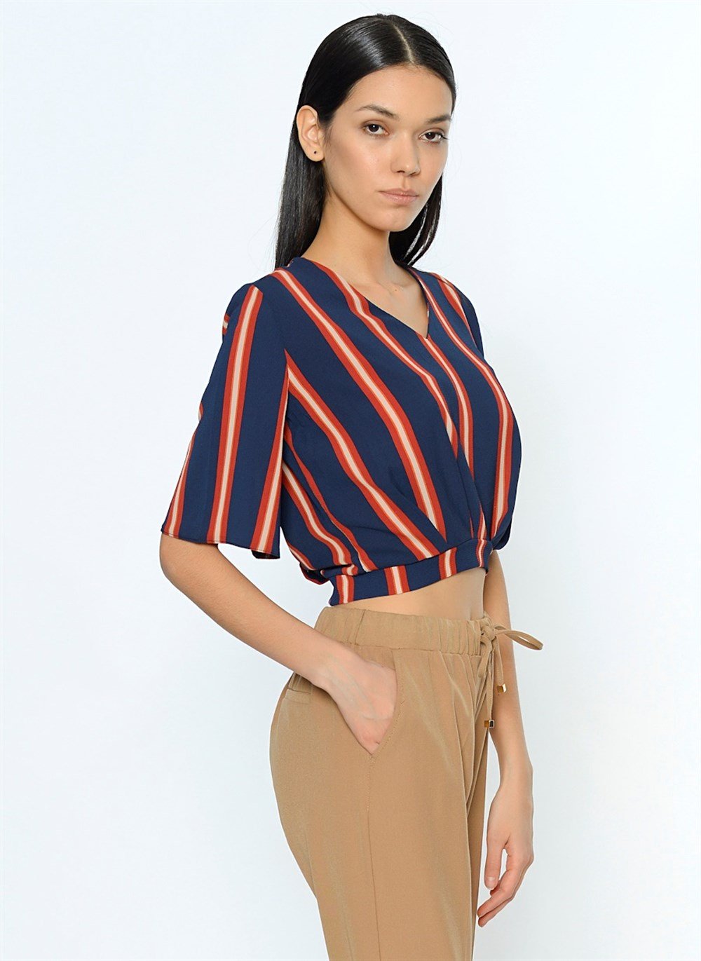 Z6208 DEWBERRY BAYAN BLUZ-LACİVERT