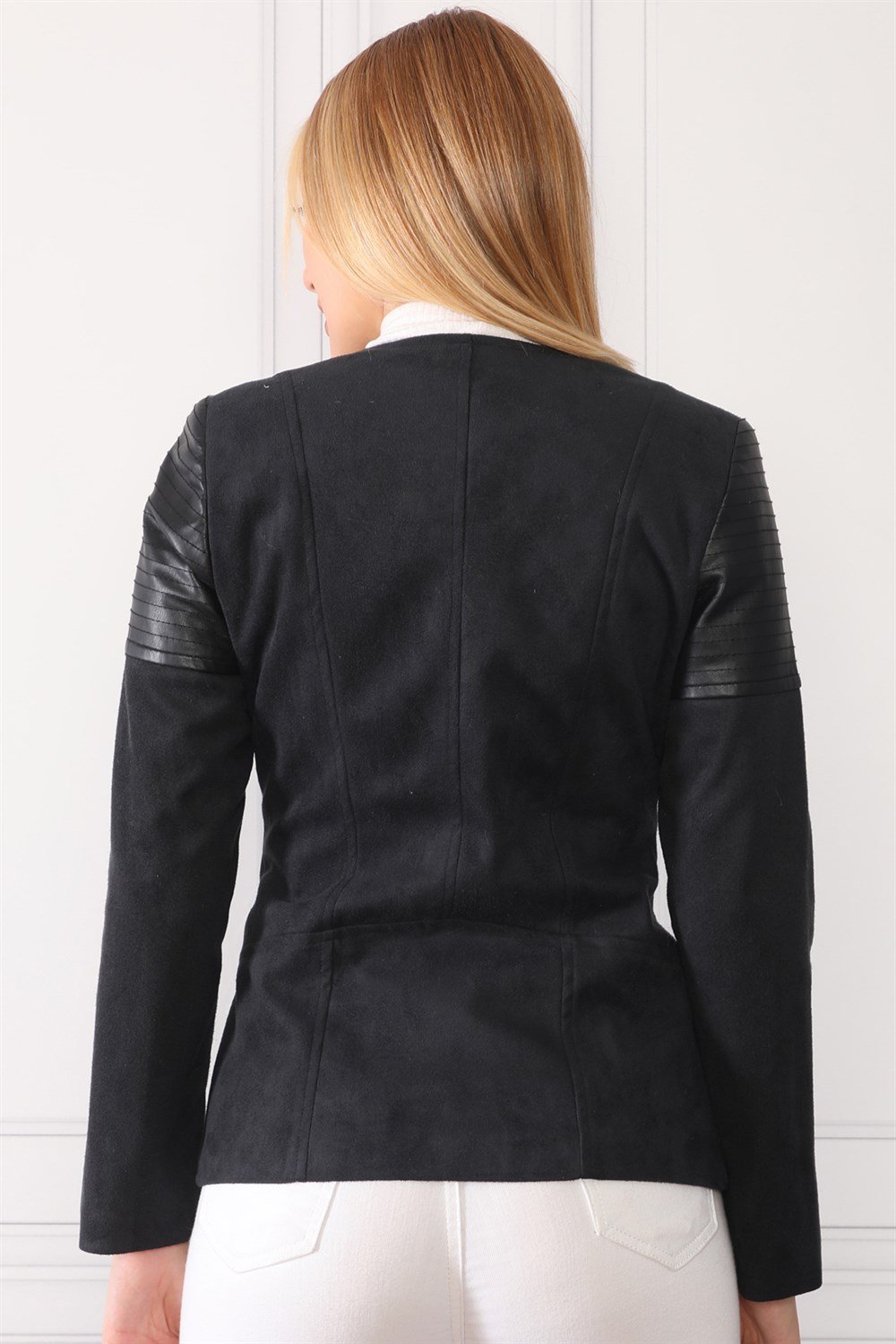 Z6615 DEWBERRY BAYAN DERİLİ SÜET MONT-KOYU SİYAH
