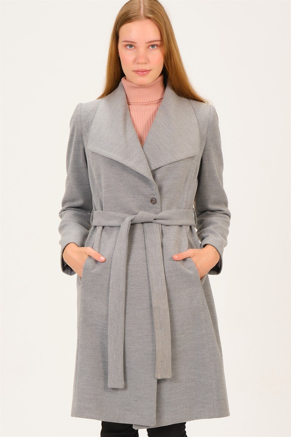 Z6639 DEWBERRY BAYAN PALTO-AÇIK GRİ