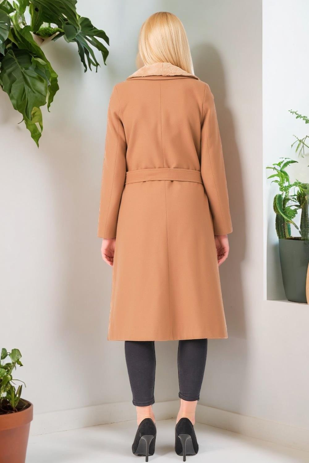 Z6671 DEWBERRY BAYAN PALTO-DÜZ CAMEL