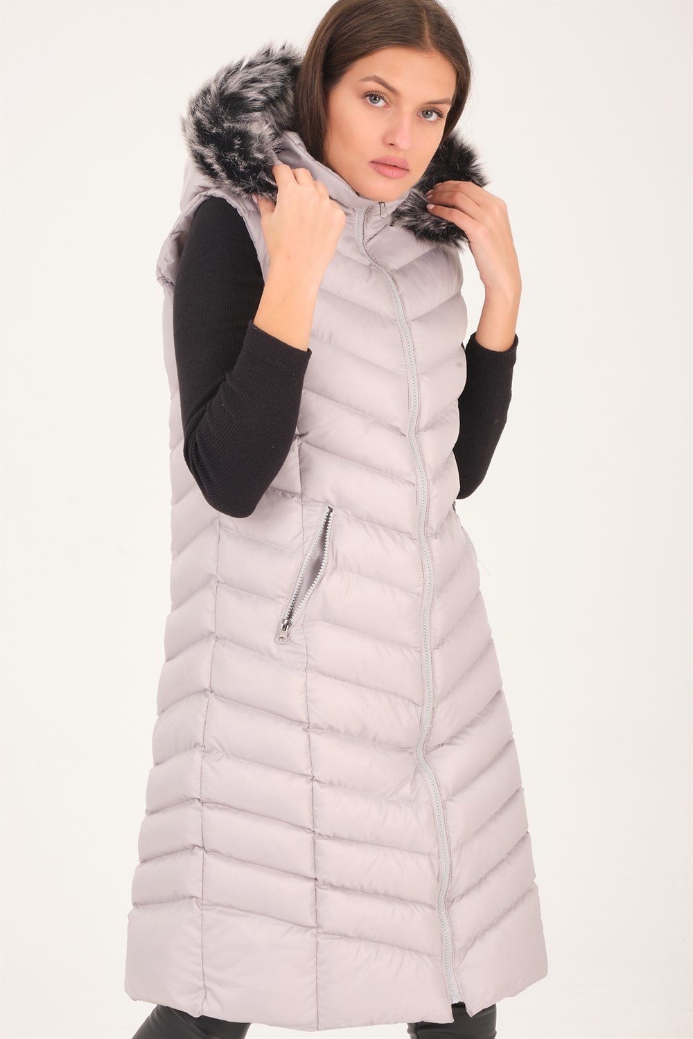 Z6684 DEWBERRY BAYAN YELEK-DÜZ GRİ