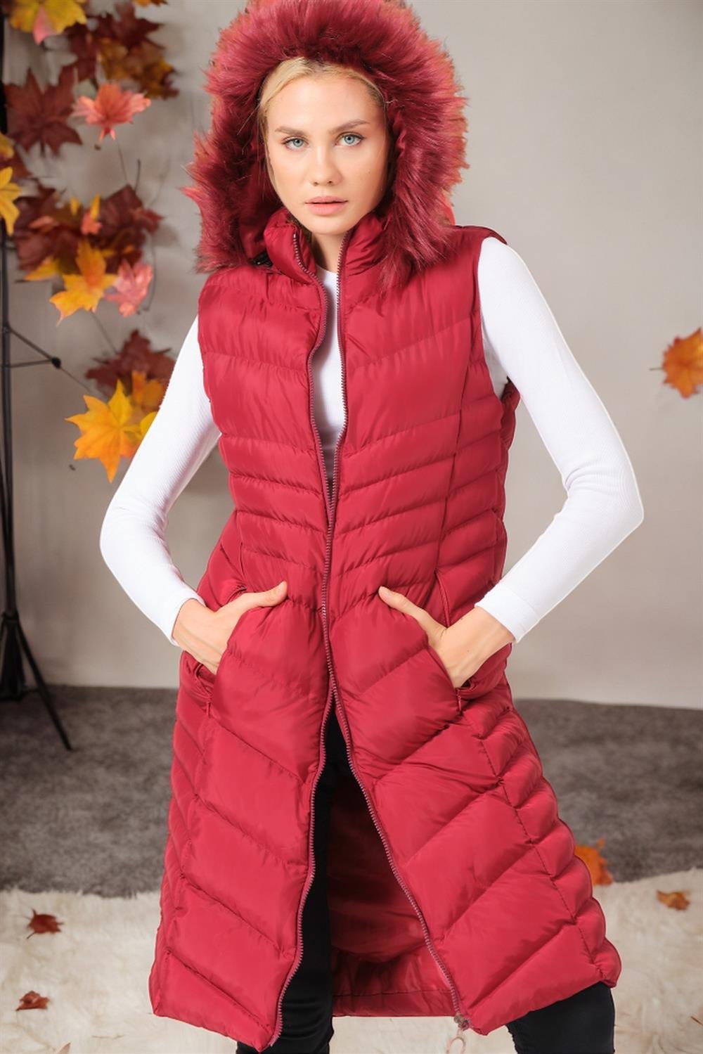 Z6725 DEWBERRY BAYAN YELEK-KOYU BORDO