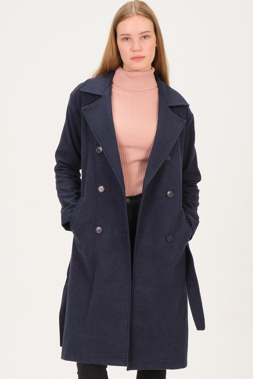 Z6765 DEWBERRY BAYAN PALTO-LACİVERT