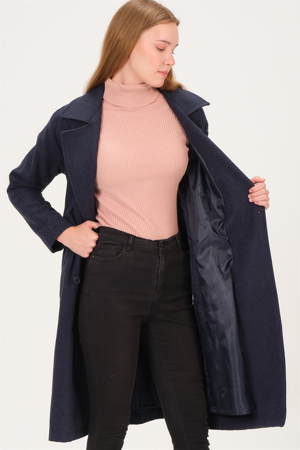 Z6765 DEWBERRY BAYAN PALTO-LACİVERT