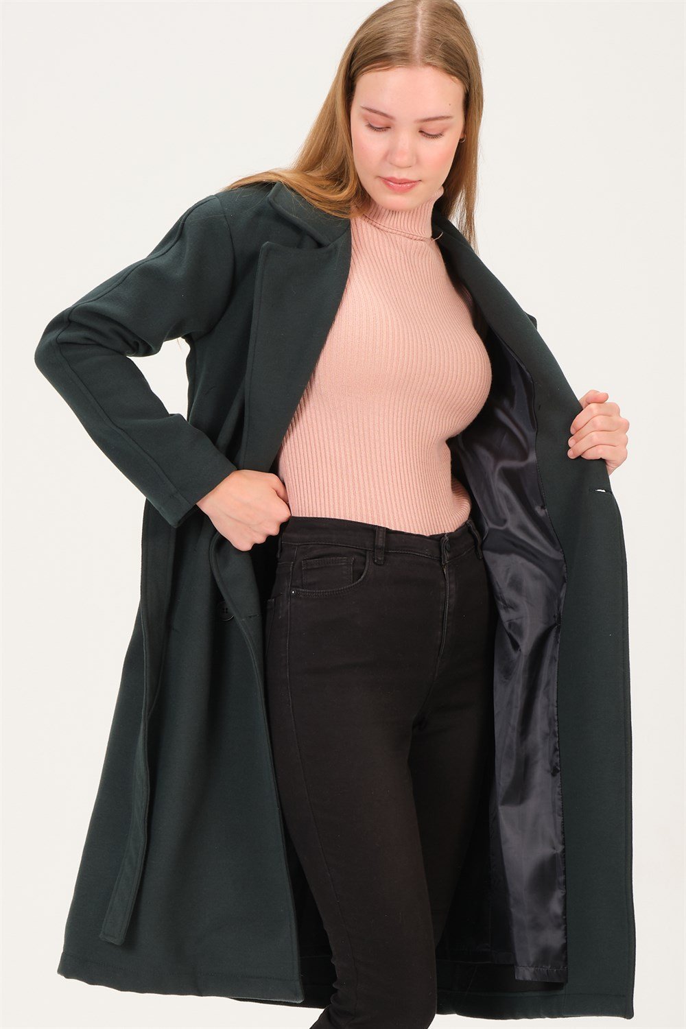 Z6765 DEWBERRY BAYAN PALTO-YEŞİL