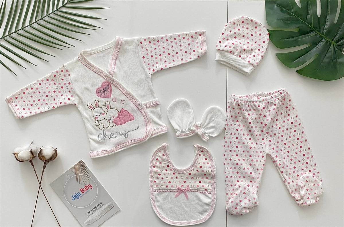 Jaju Baby 0-3 Ay Pembe Kalp Puantiyeli 5li Yenidoğan Set