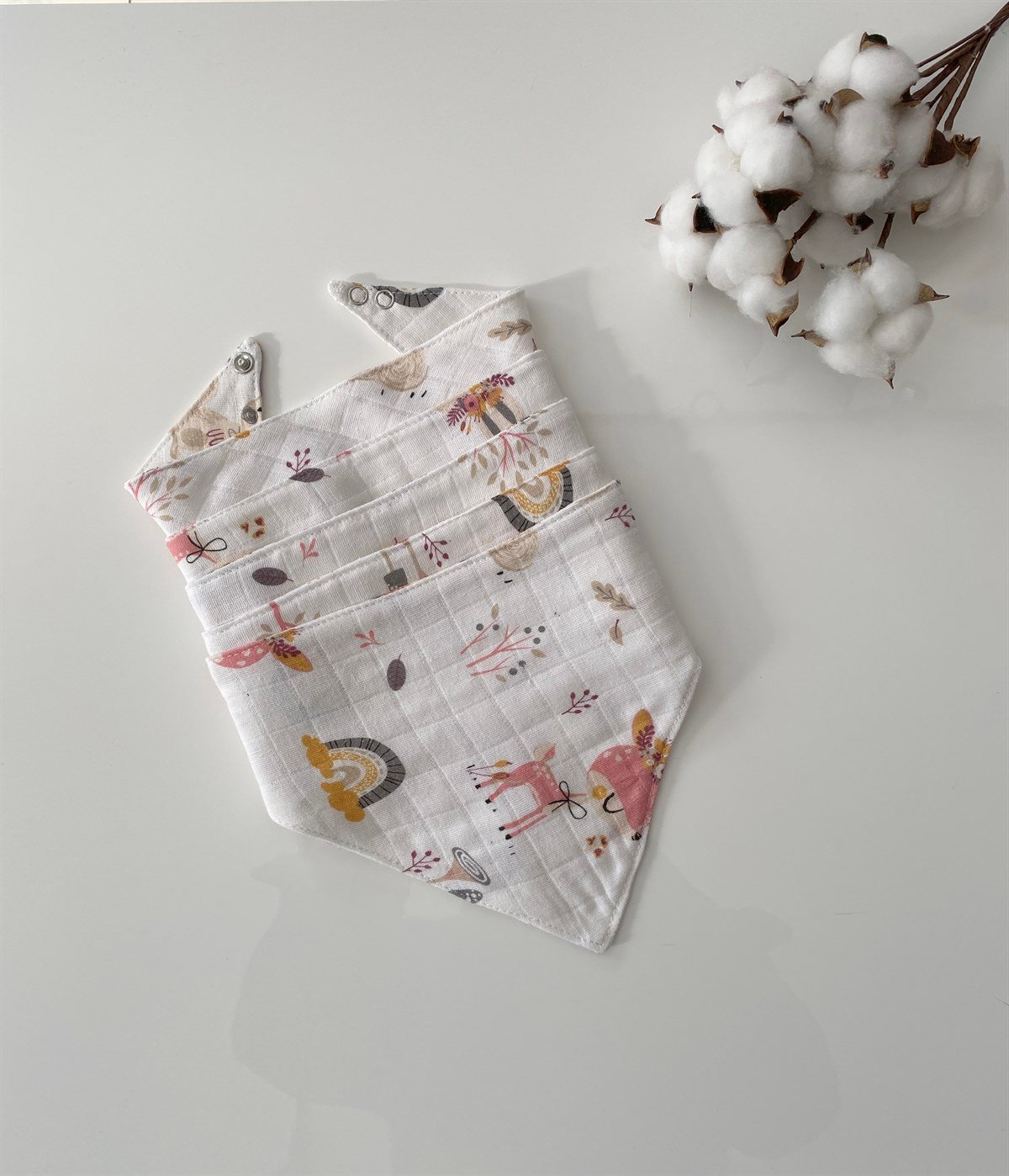 Jaju Baby 10 Adet %100 Organik Pamuk Çift Katlı Müslin Kumaş Iki Çıtçıtlı Bebek Salya Önlük & Fular meva müslin önlük fular Tavşan