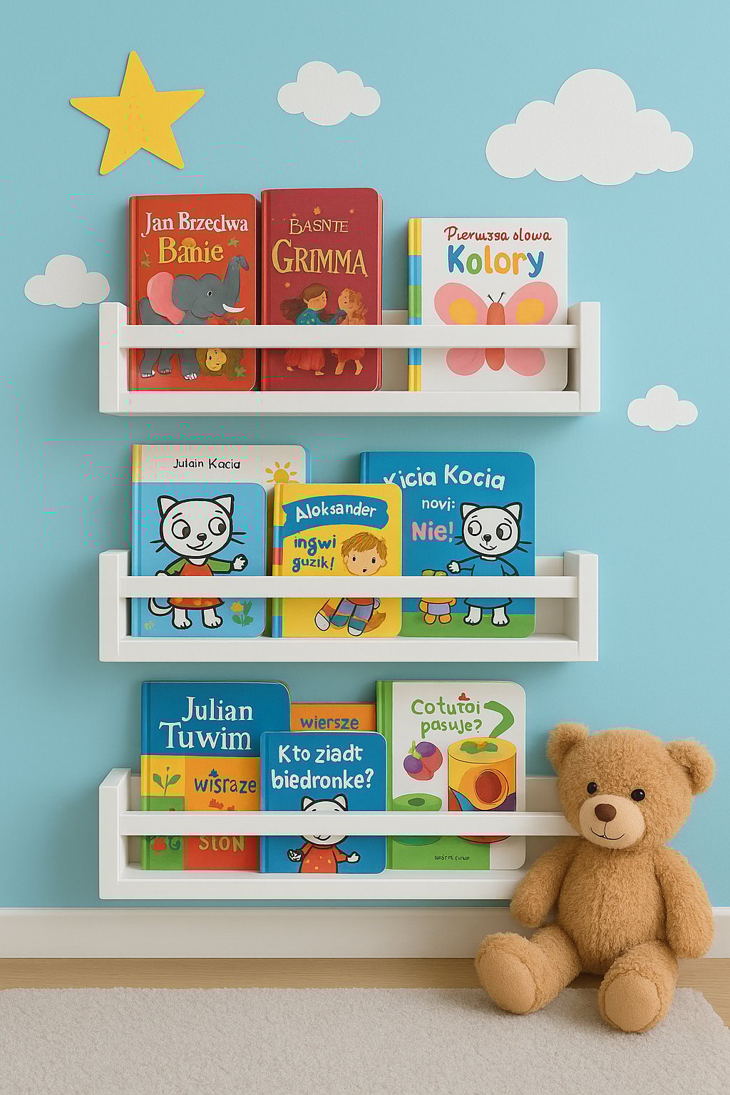 Jaju Baby 40 Cm 3 Lü Beyaz Ahşap Raf Baharat Rafı Kitaplık Montessori