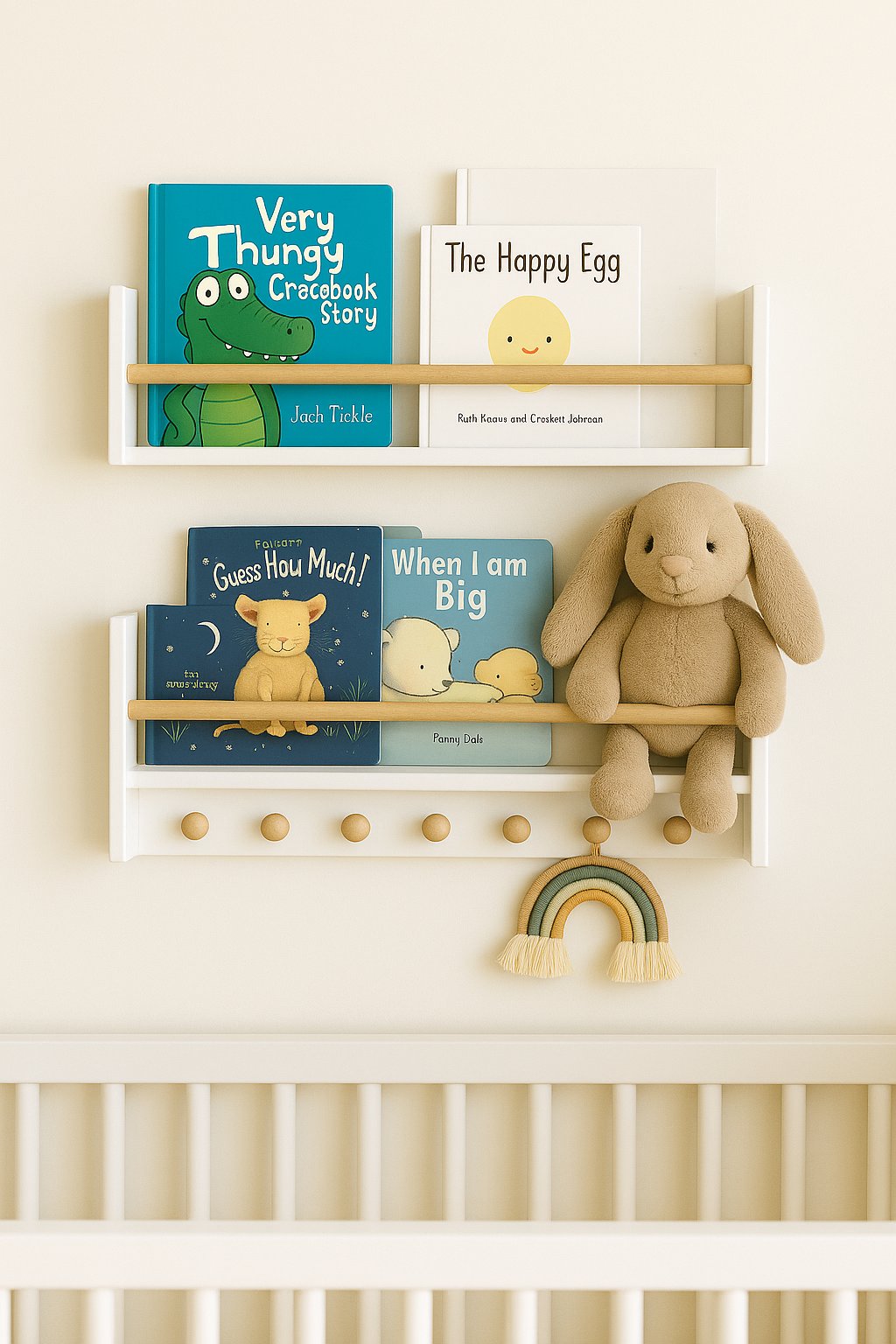 Jaju Baby 50 Cm 2 li Beyaz Naturel Raf Askılık Montessori Çocuk Odası Aksesuar Dekorasyon