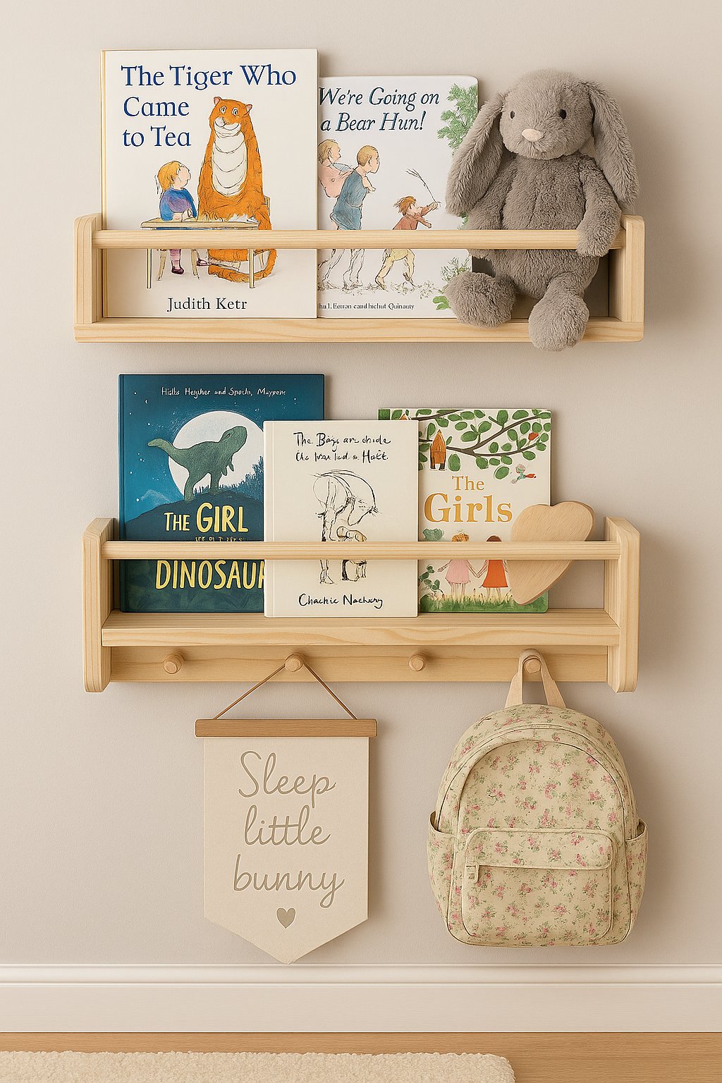 Jaju Baby 50 Cm 2 li  Naturel Raf Askılık Montessori Çocuk Odası Aksesuar Dekorasyon