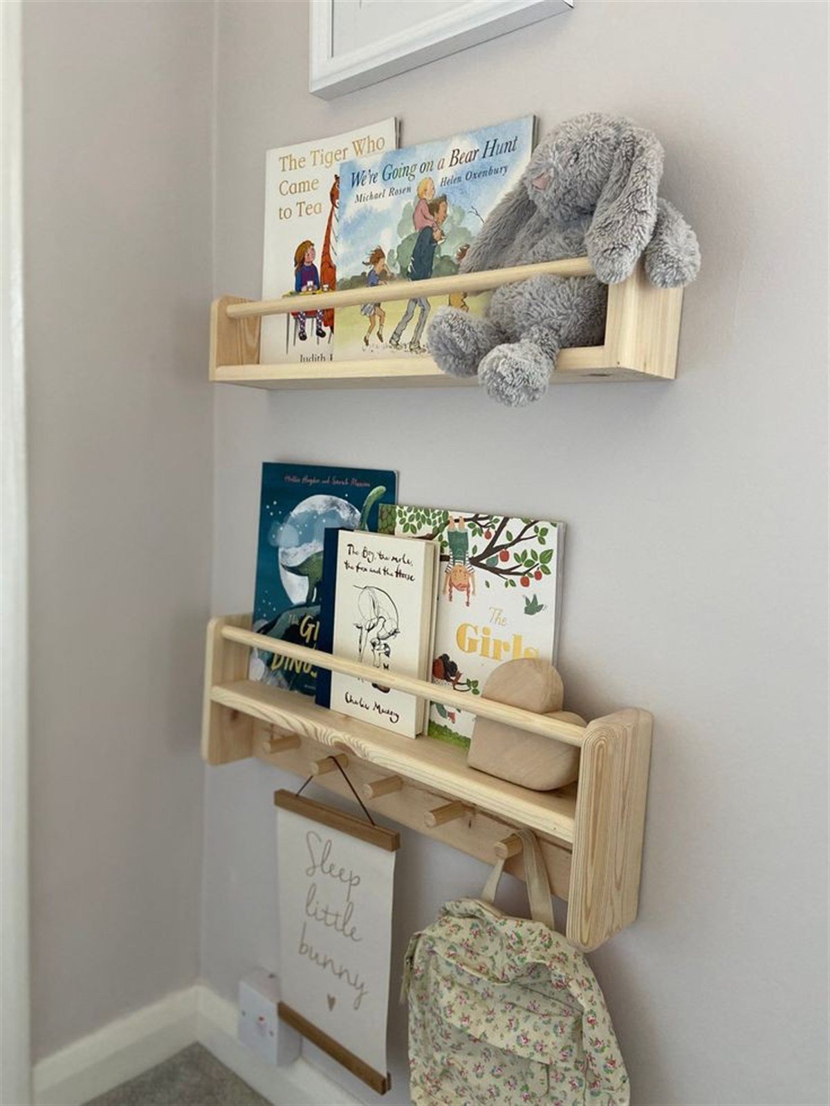 Jaju Baby 50 Cm 2 li  Naturel Raf Askılık Montessori Çocuk Odası Aksesuar Dekorasyon