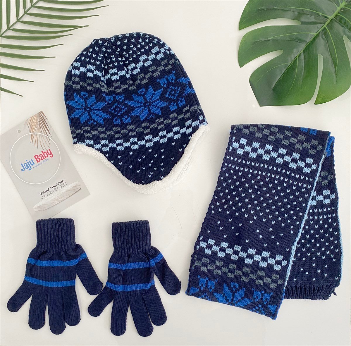Jaju Baby 8-12 Erkek Çocuk Lacivert Polar Atkı Bere Eldiven Takımı