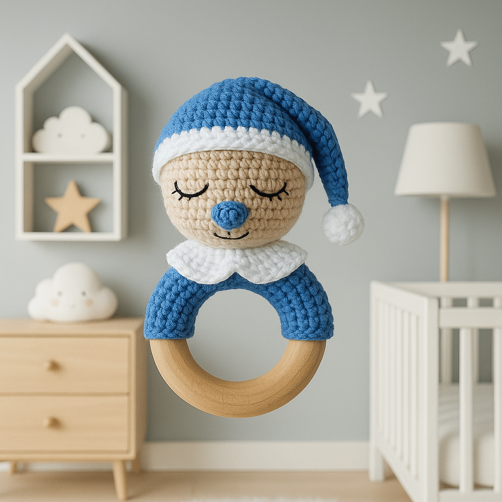 Jaju Baby Amigurumi Emzikli Bebek Diş Kaşıyıcılı Çıngırak 14 cm