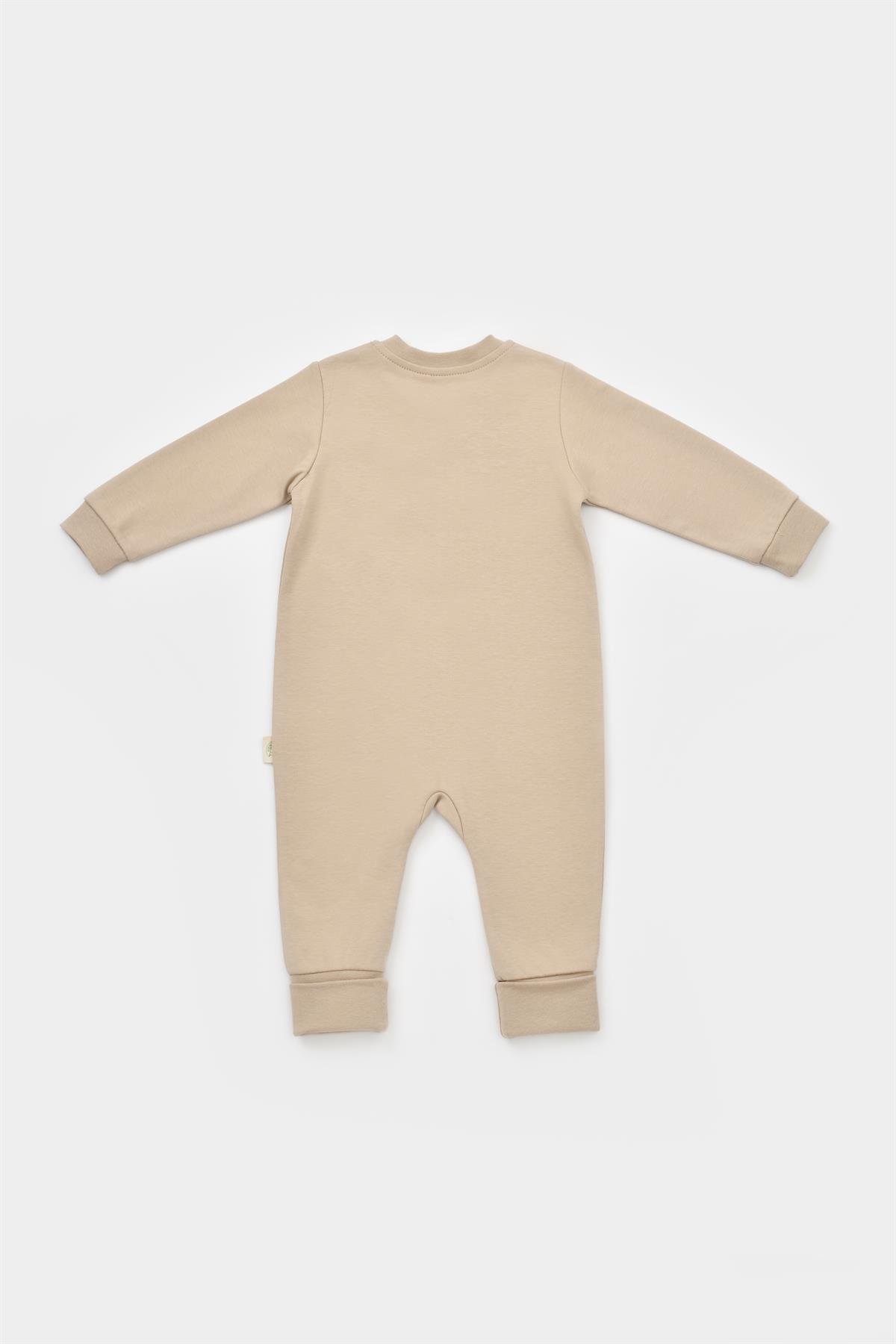 Jaju Baby Cosy Organik Kahverengi Zürafa Desen Fermuarlı Tulum