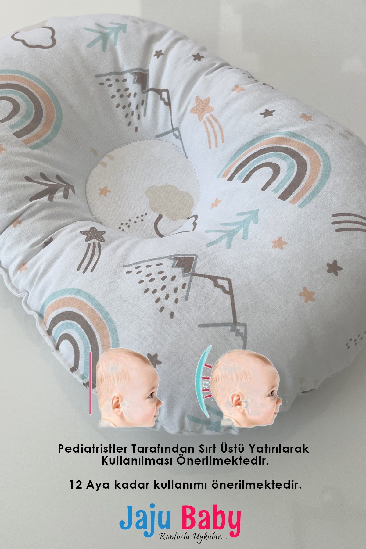 Jaju Baby Dağ Düz Kafa Yastığı Bebek Kafa Şekillendirici Yastık Bebek Yastığı Düz Kafa Sendorumu Önleyici Yastık
