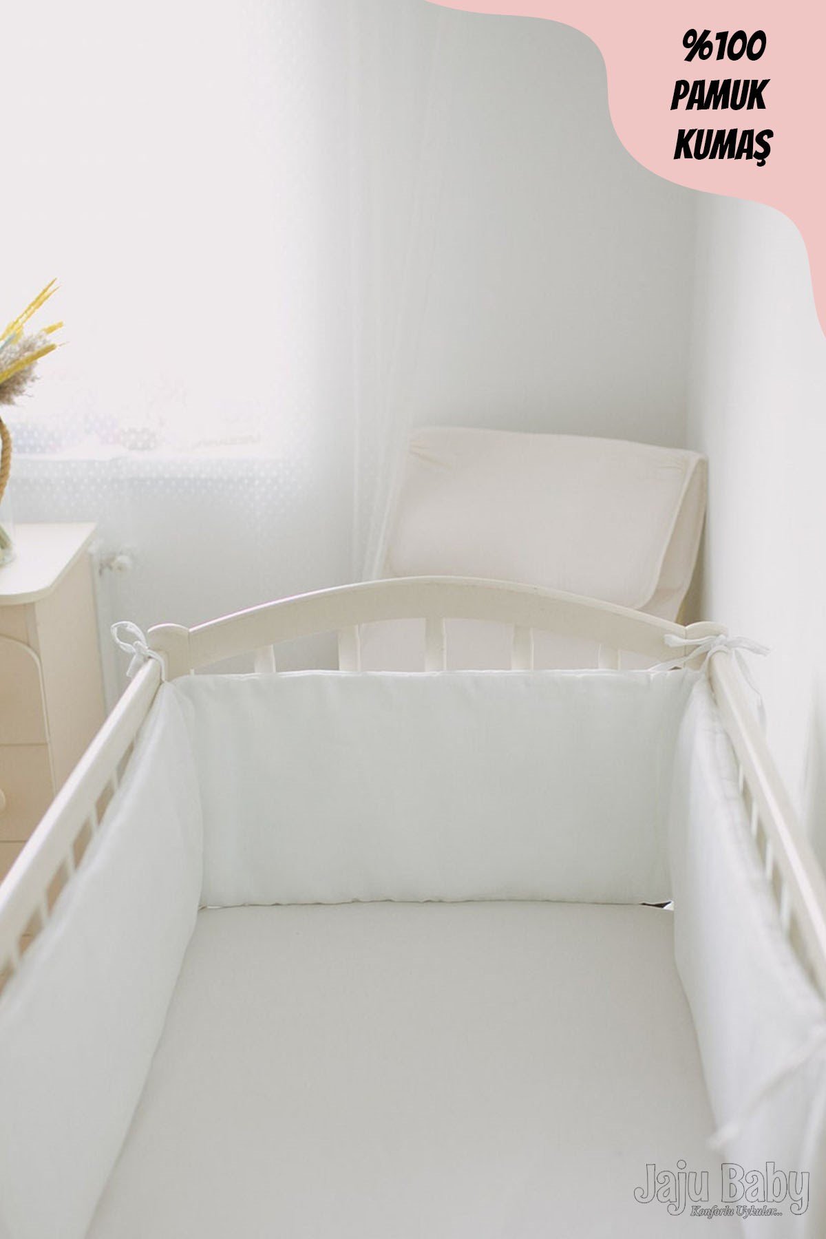 Jaju Baby Düz Beyaz Beşik Kenar Koruma Özel Ölçü