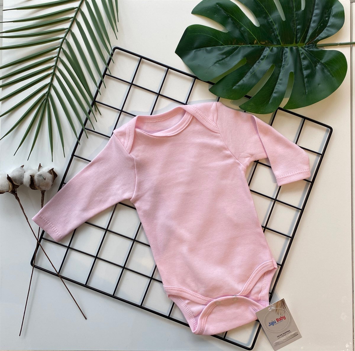 Jaju Baby Düz Renk Pembe Uzun Kol Zıbın