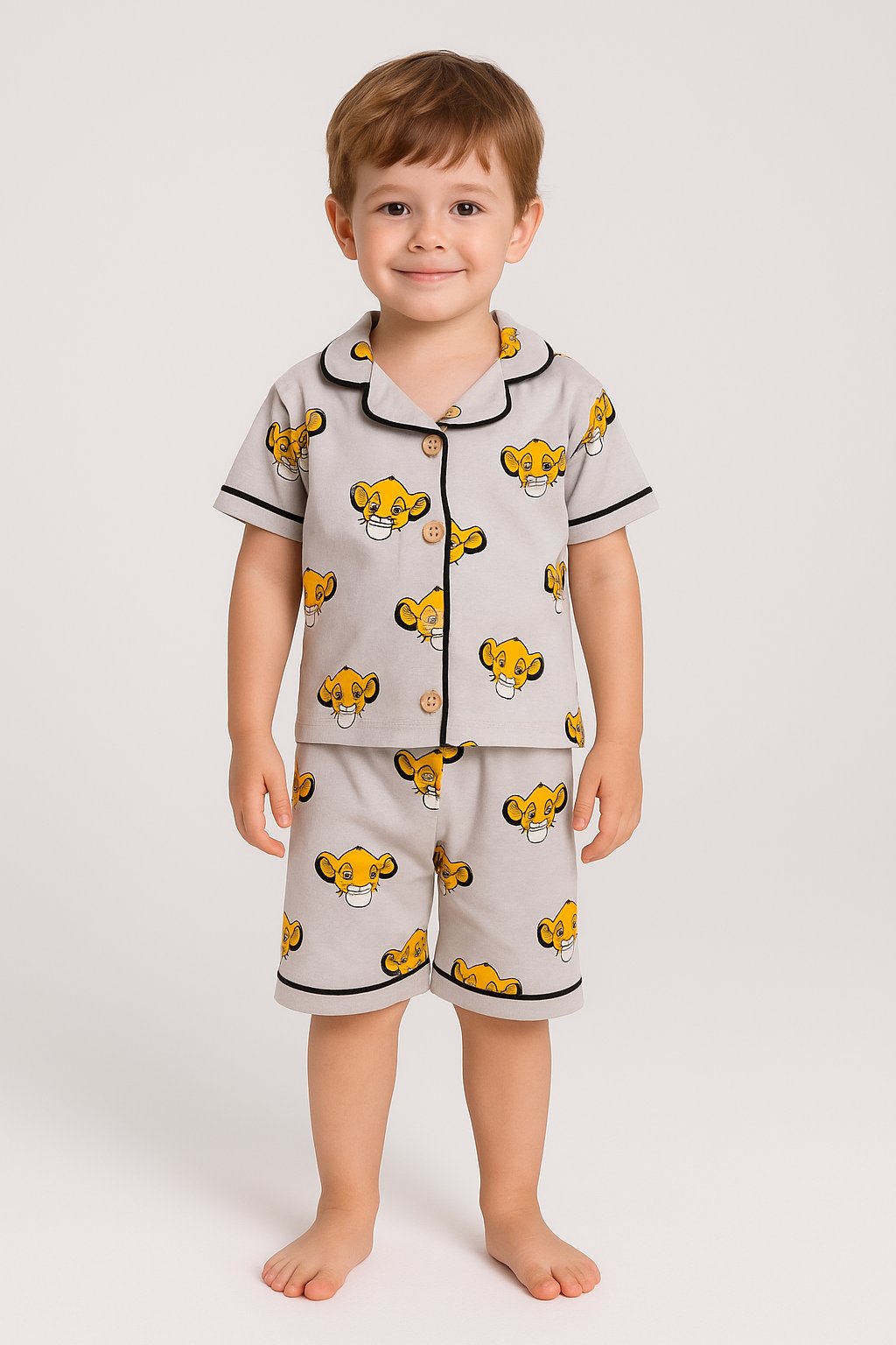 Jaju Baby   Erkek Çocuk Gri Simba desenli Kısa Kol Pijama Takımı