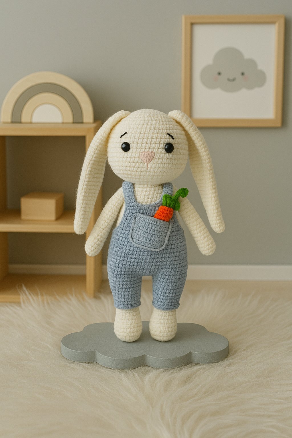 Jaju Baby Havuçlu Mavi Tavşan Amigurumi Oyuncak 20 cm