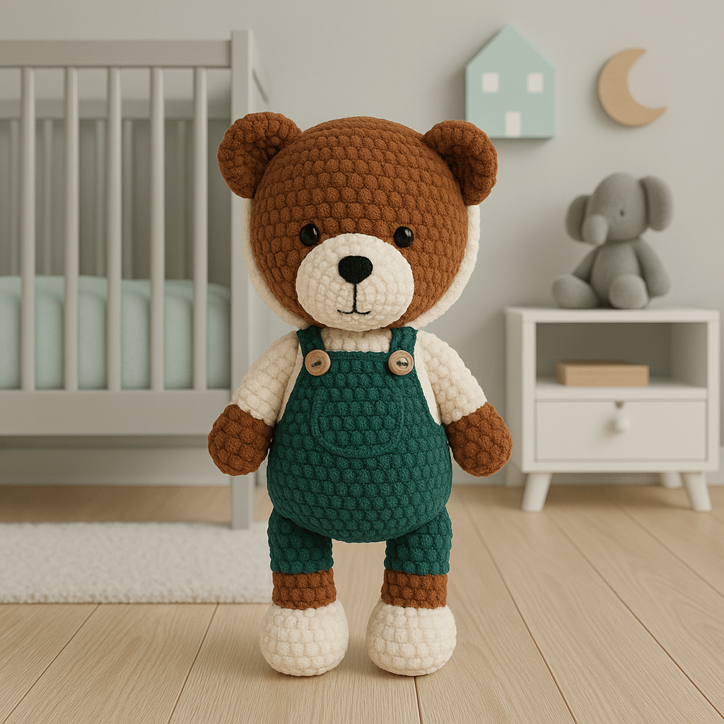 Jaju Baby Kahverengi Sevimli Ayıcık Amigurumi Kıyafetli Oyuncak 40 cm