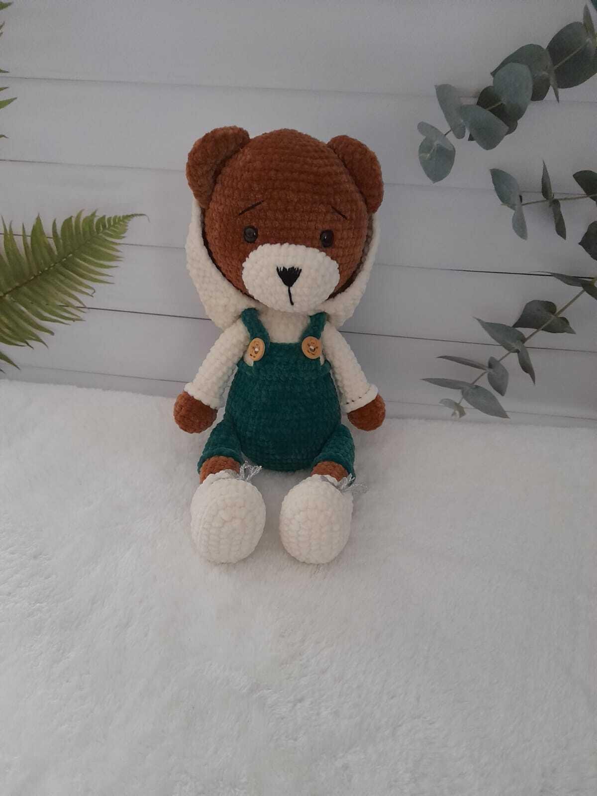 Jaju Baby Kahverengi Sevimli Ayıcık Amigurumi Kıyafetli Oyuncak 40 cm