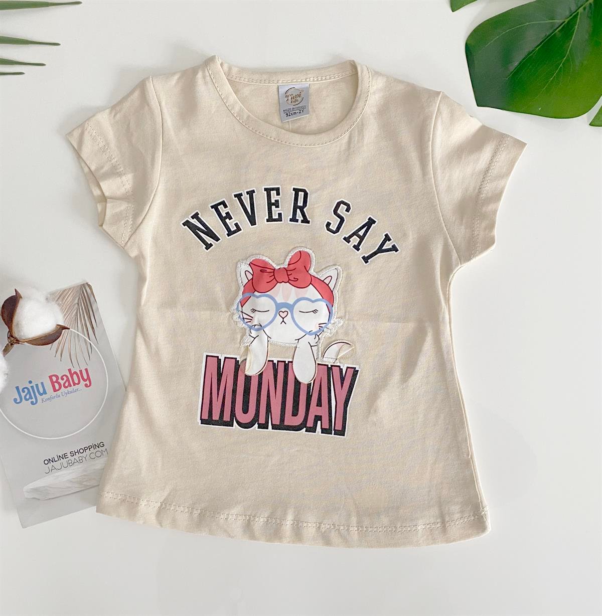 Jaju Baby Kız Çocuk Bej Renk Sevimli Kedi Desenli T-Shirt