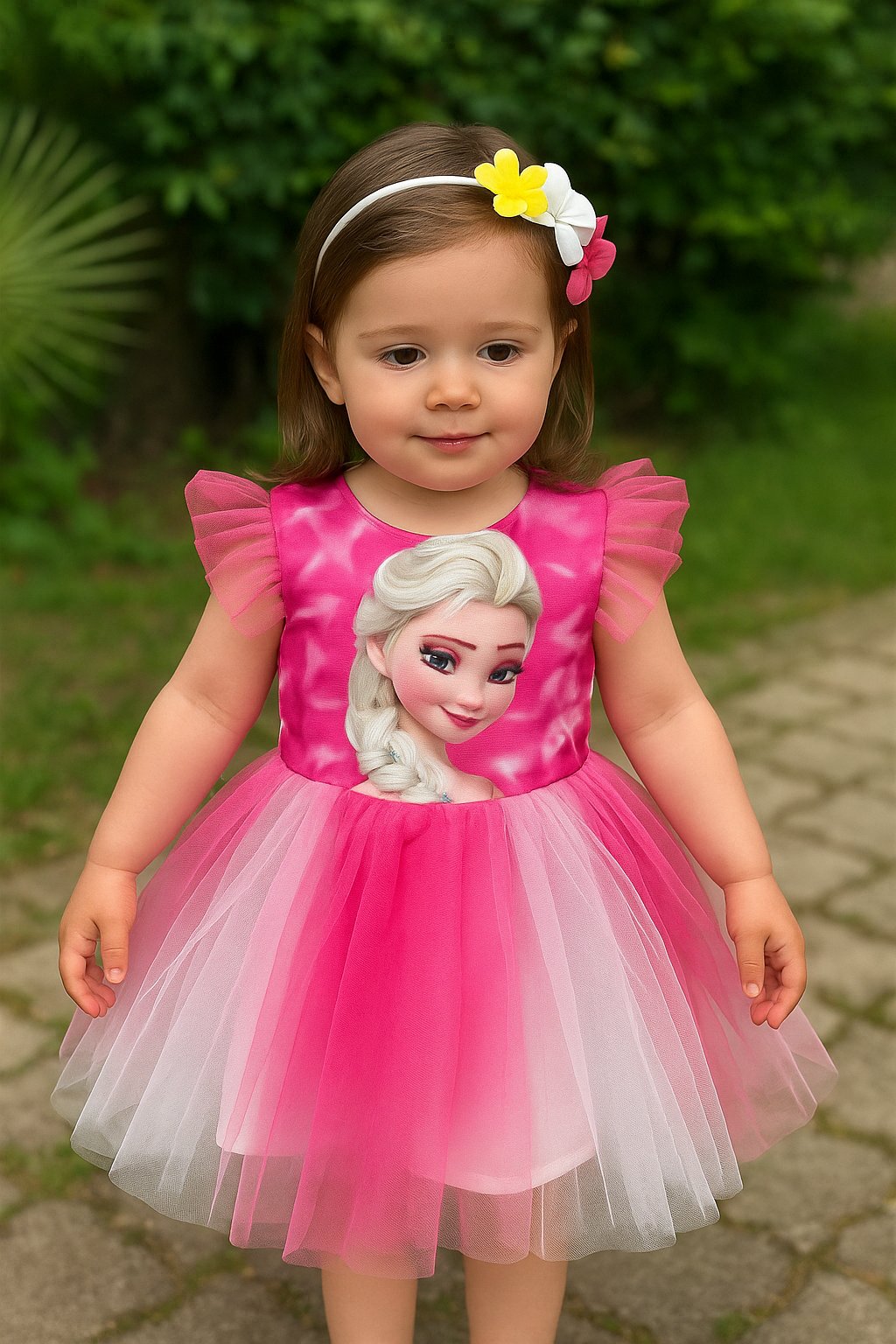 Jaju Baby Kız Çocuk Elsa Pembe Tüllü Elbise Ve Taç