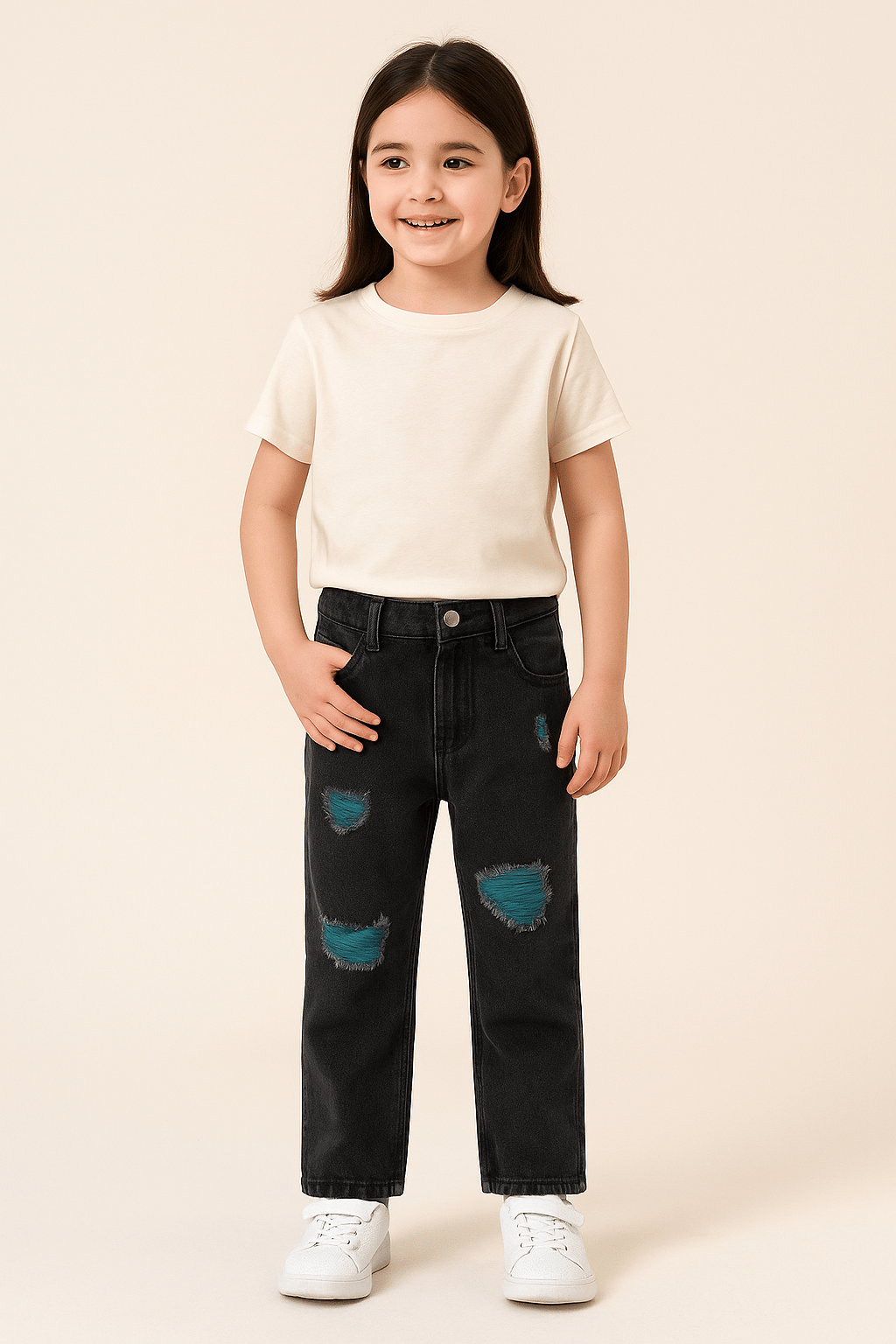 Jaju Baby Kız Çocuk Füme Bol Paça Jeans Pantolon