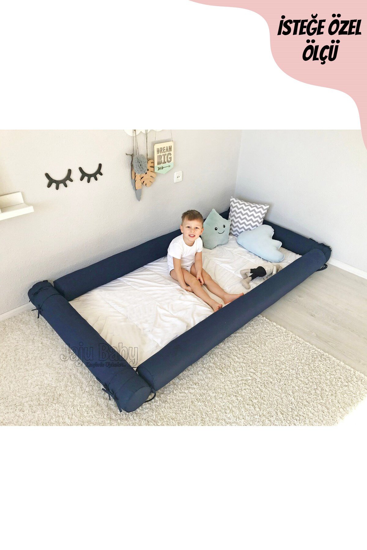 Jaju Baby Lacivert Montessori Yatak Bariyer Beşik Kenar Koruma Özel Ölçü