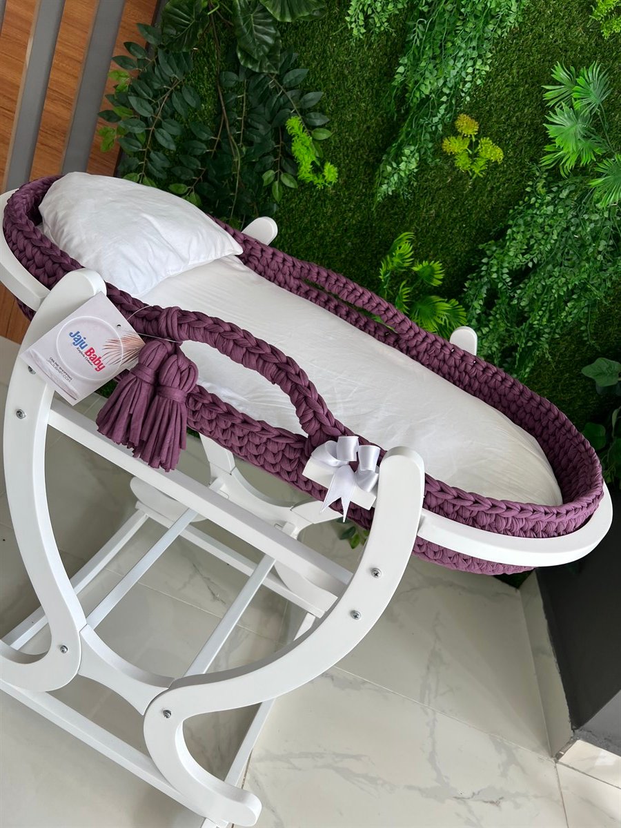 Jaju Baby Moses Basket Altaçma Mor Kurdele Renk Örgü Puset