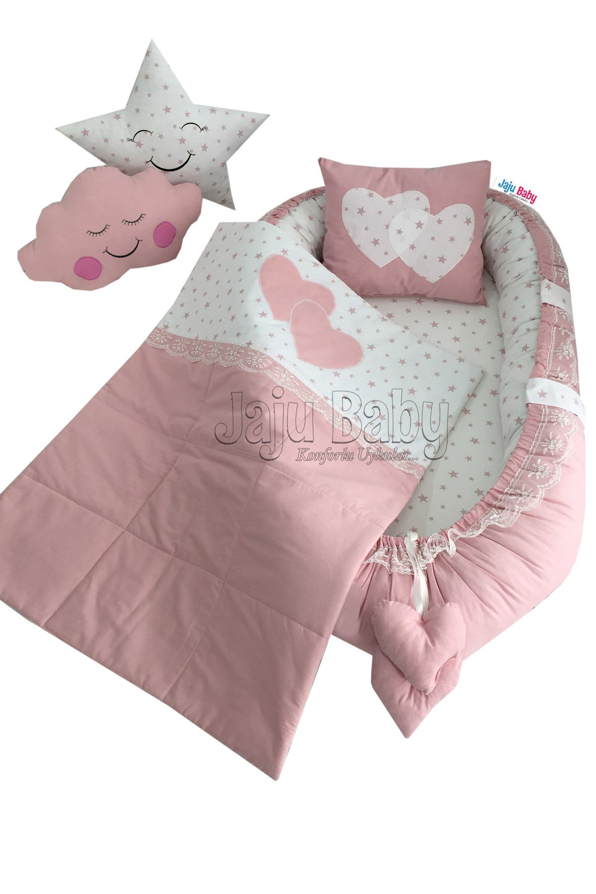 Jaju Babynest Pudra Yıldızlı Lüx Ortopedik Bebek Yatağı