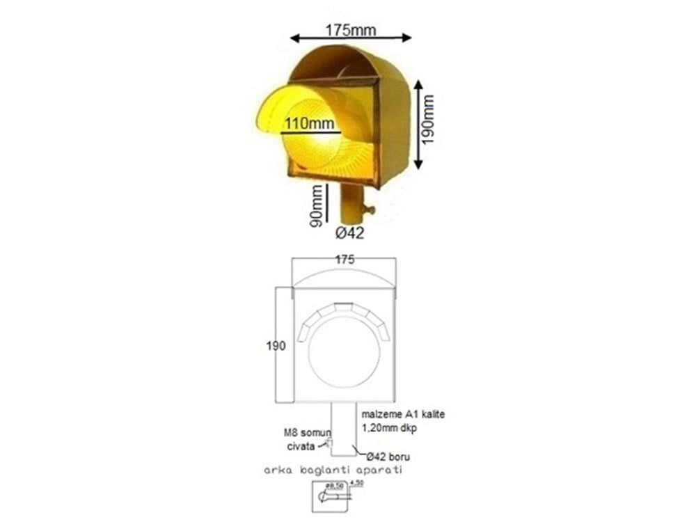100 mm Tekli Duble Çakar Trafik İkaz Lambası (1MTF)100 mm Sinyalizasyon (Trafik Lambası)