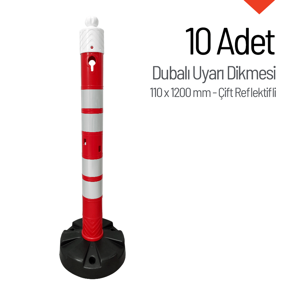 10'lu Dubalı Uyarı Dikmesi Seti 110 x 1200 mm Çift ReflektifliUyarı Dikmesi