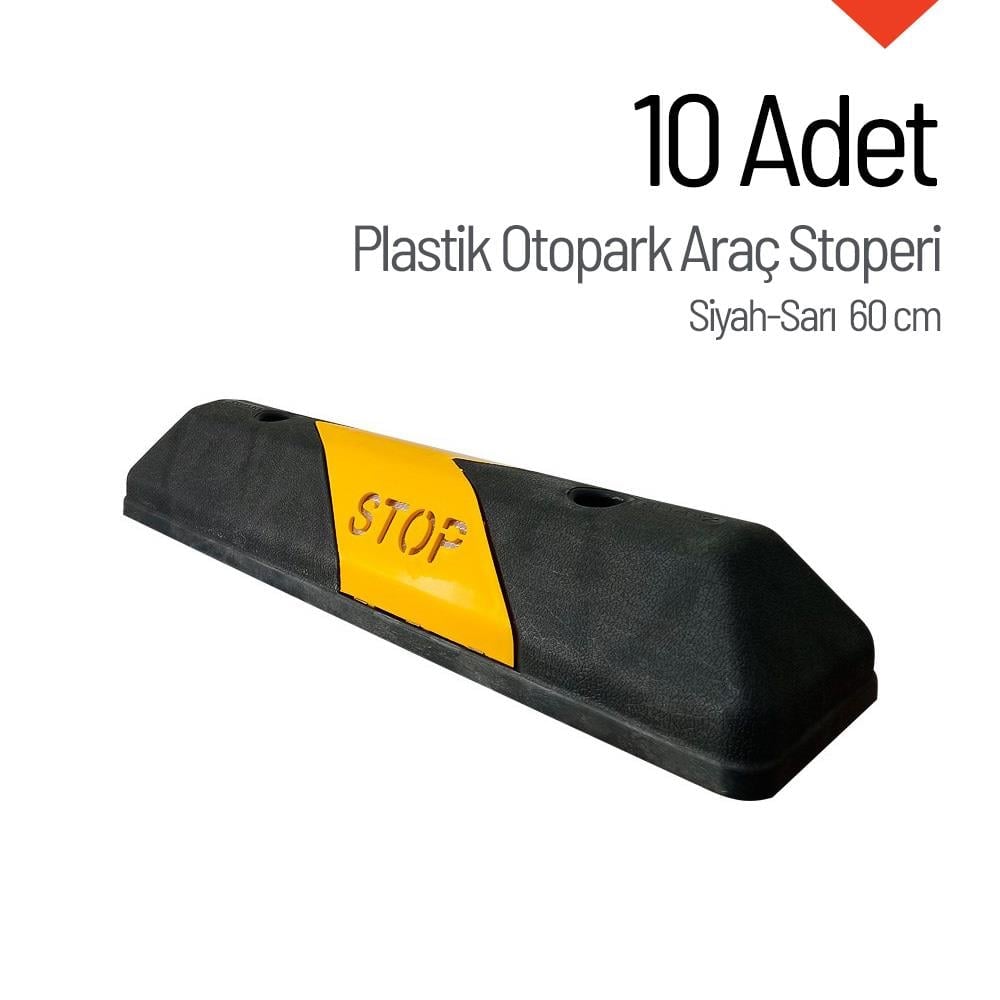 10'lu Plastik Oto Park Araç Stoperi 60 cm Siyah-Sarı