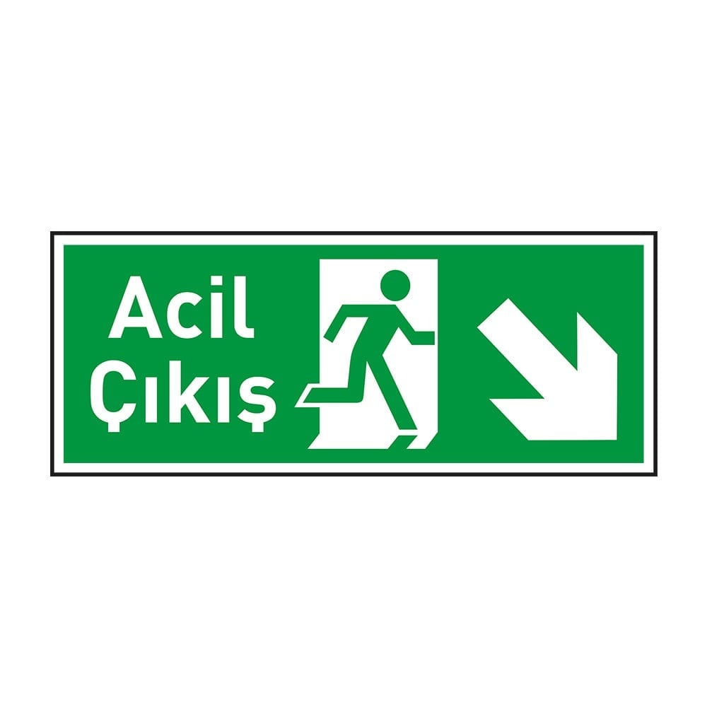 Photoluminescent '' Acil Çıkış'' Arrow Right Down Sign