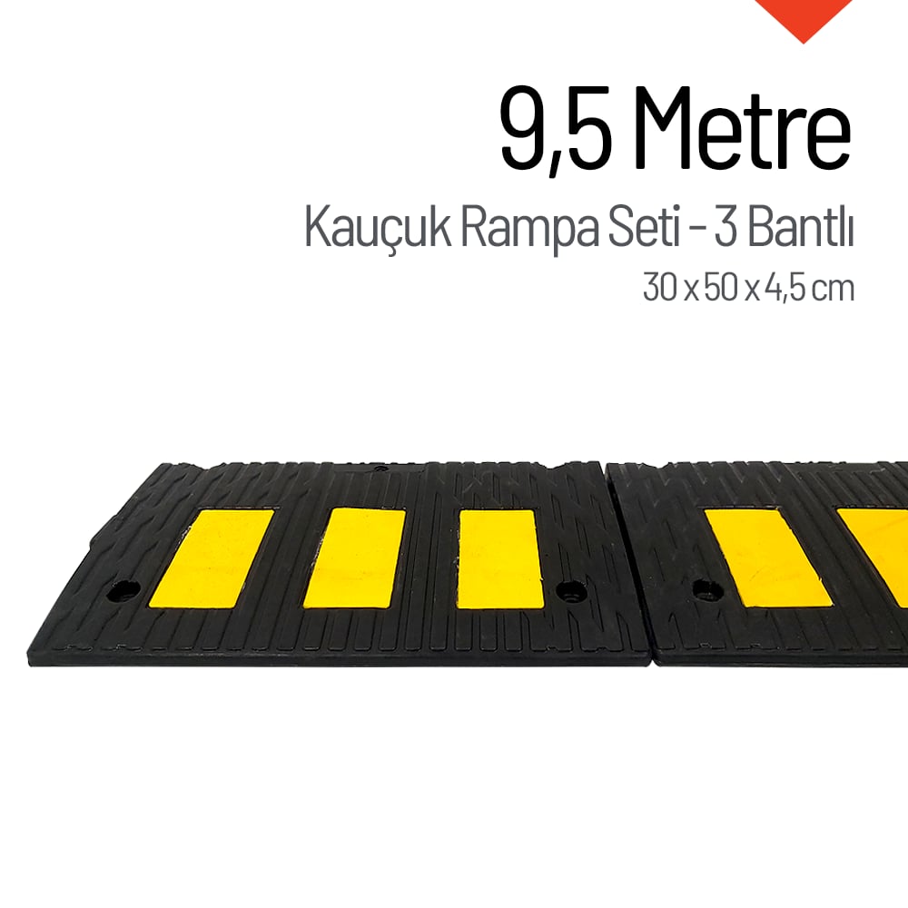 Kauçuk Rampa Set, Otopark Rampası, Kaldırım Rampası 30 x 50 x 4,5 cm - 3 Bantlı - 9,5 MetreKauçuk Rampa Setleri