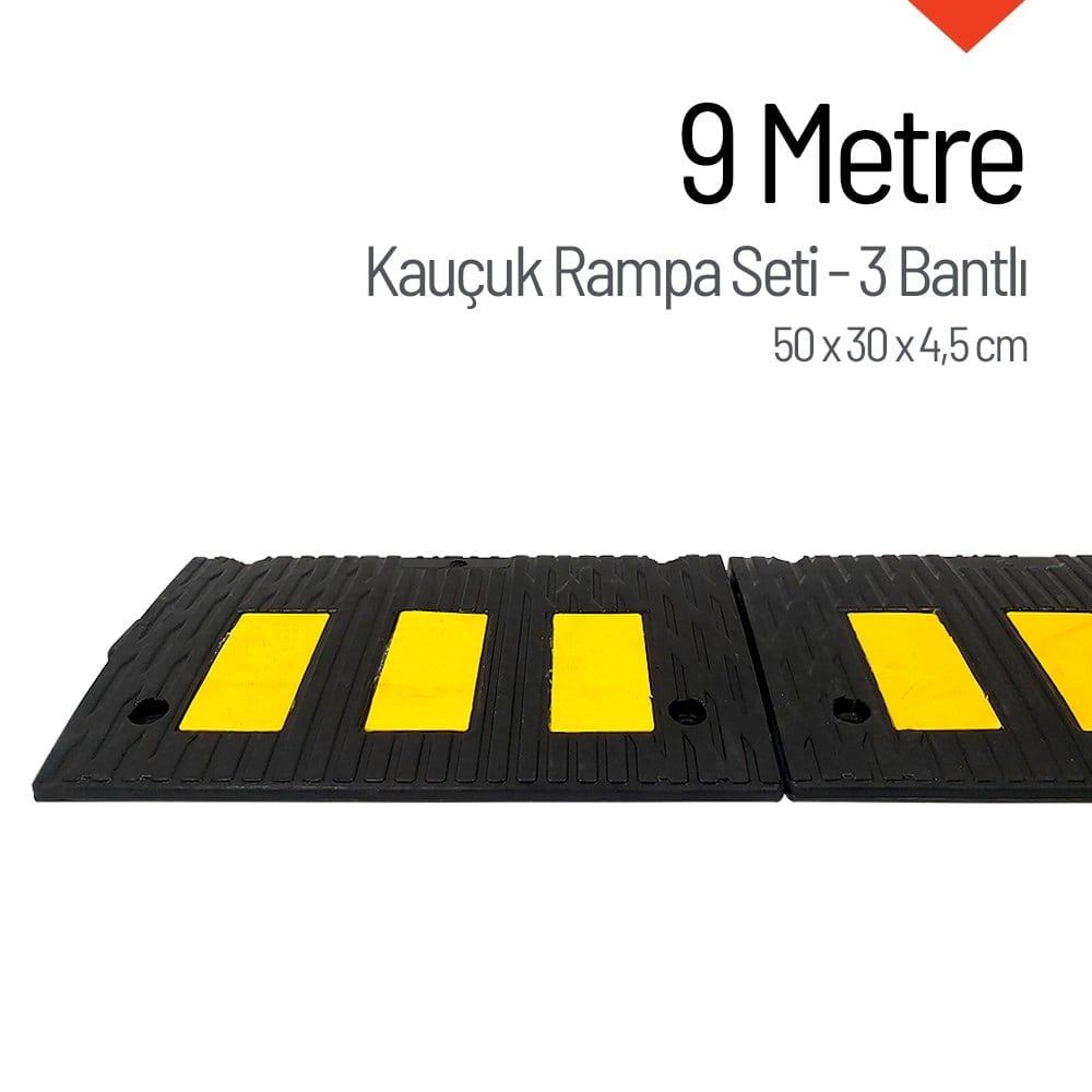 Kauçuk Rampa Set, Otopark Rampası, Kaldırım Rampası 50x30x4,5 cm - 3 Bantlı - 9 MetreKauçuk Rampa Setleri
