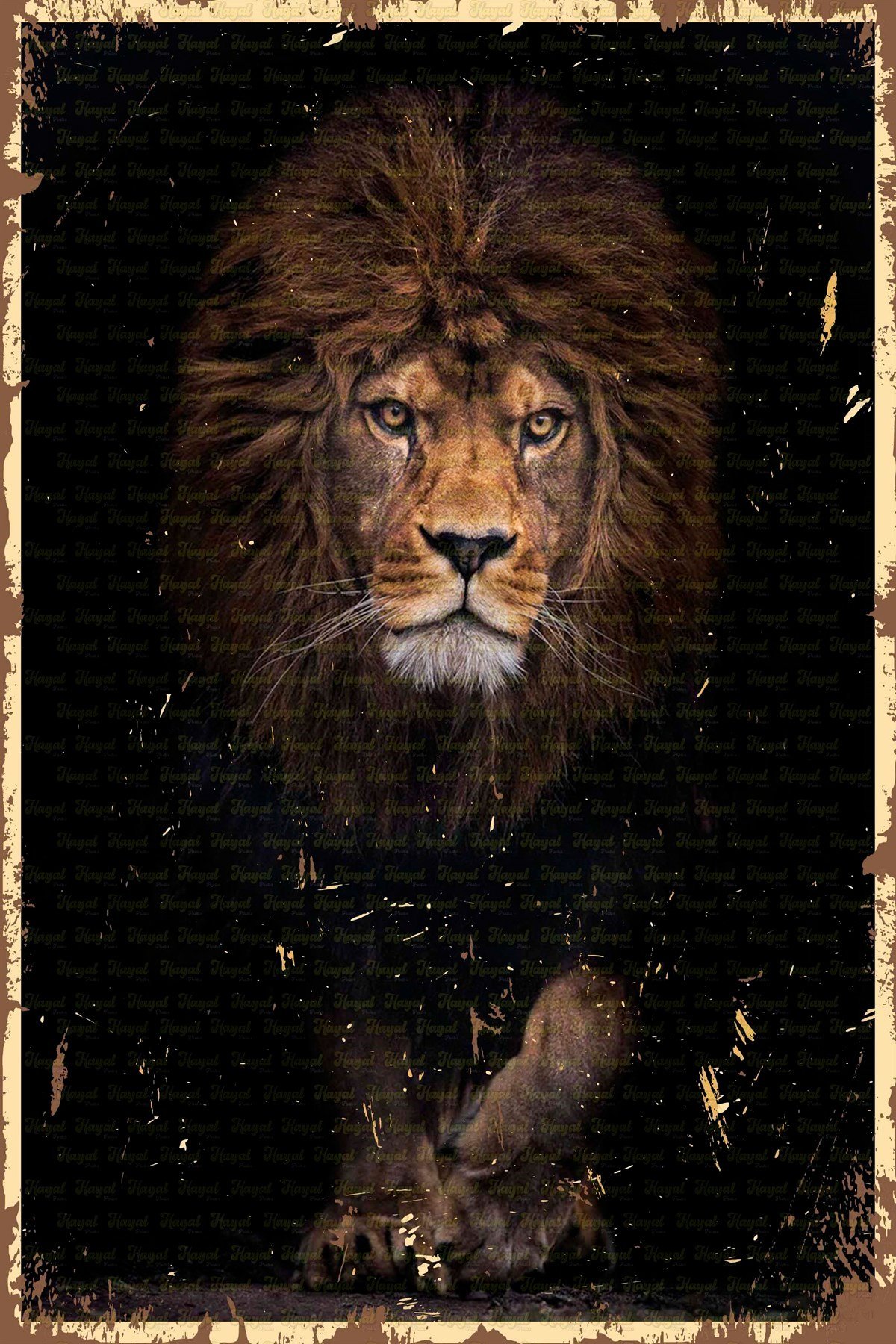 Aslan Retro Ahşap Poster
