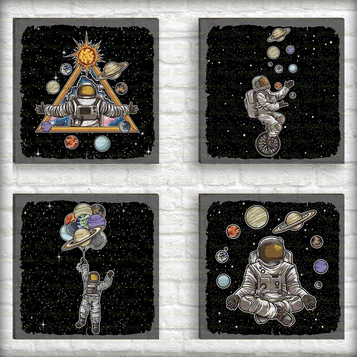 Astronot Ve Gezegenler 4'lü Set 20X20 ölçülerinde