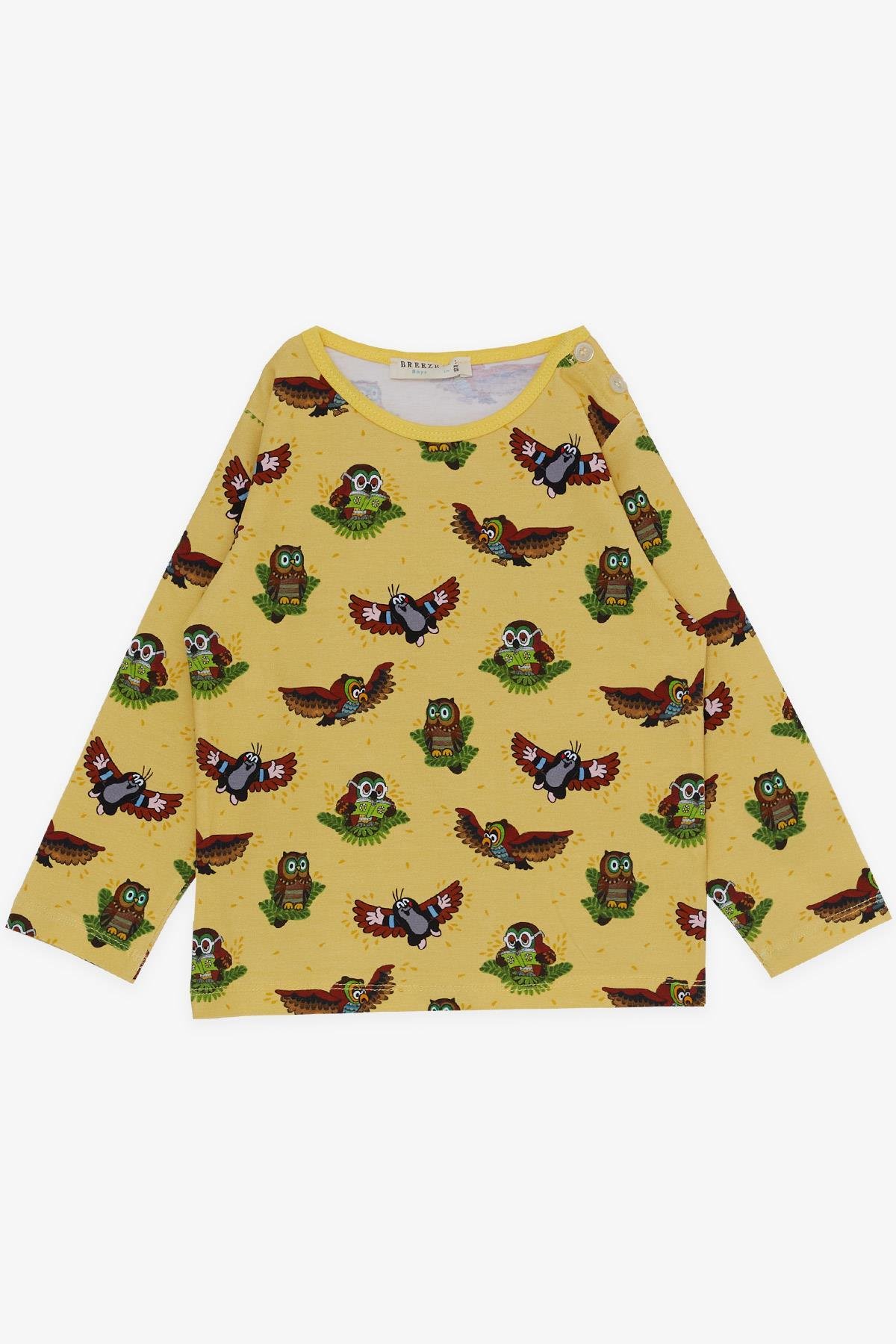 Erkek Çocuk Pijama Takımı Sevimli Baykuş Desenli Sarı (1-4 Yaş)