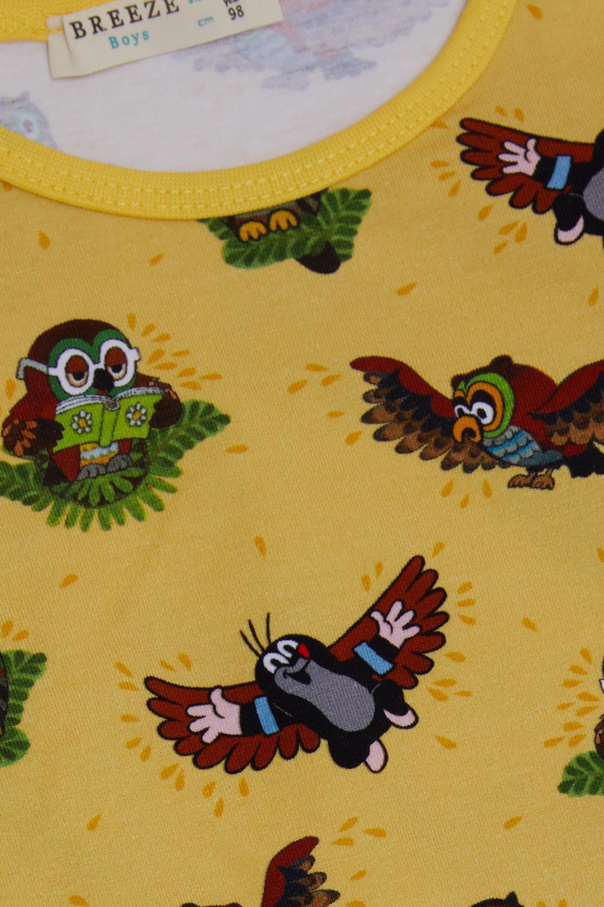 Erkek Çocuk Pijama Takımı Sevimli Baykuş Desenli Sarı (1-4 Yaş)