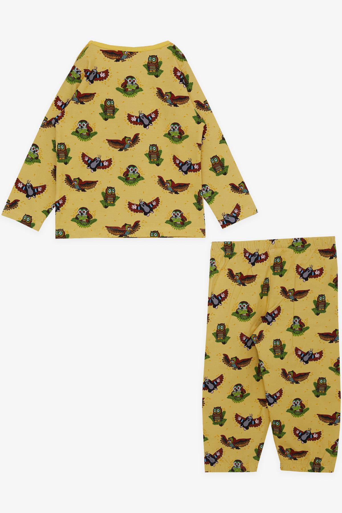 Erkek Çocuk Pijama Takımı Sevimli Baykuş Desenli Sarı (1-4 Yaş)