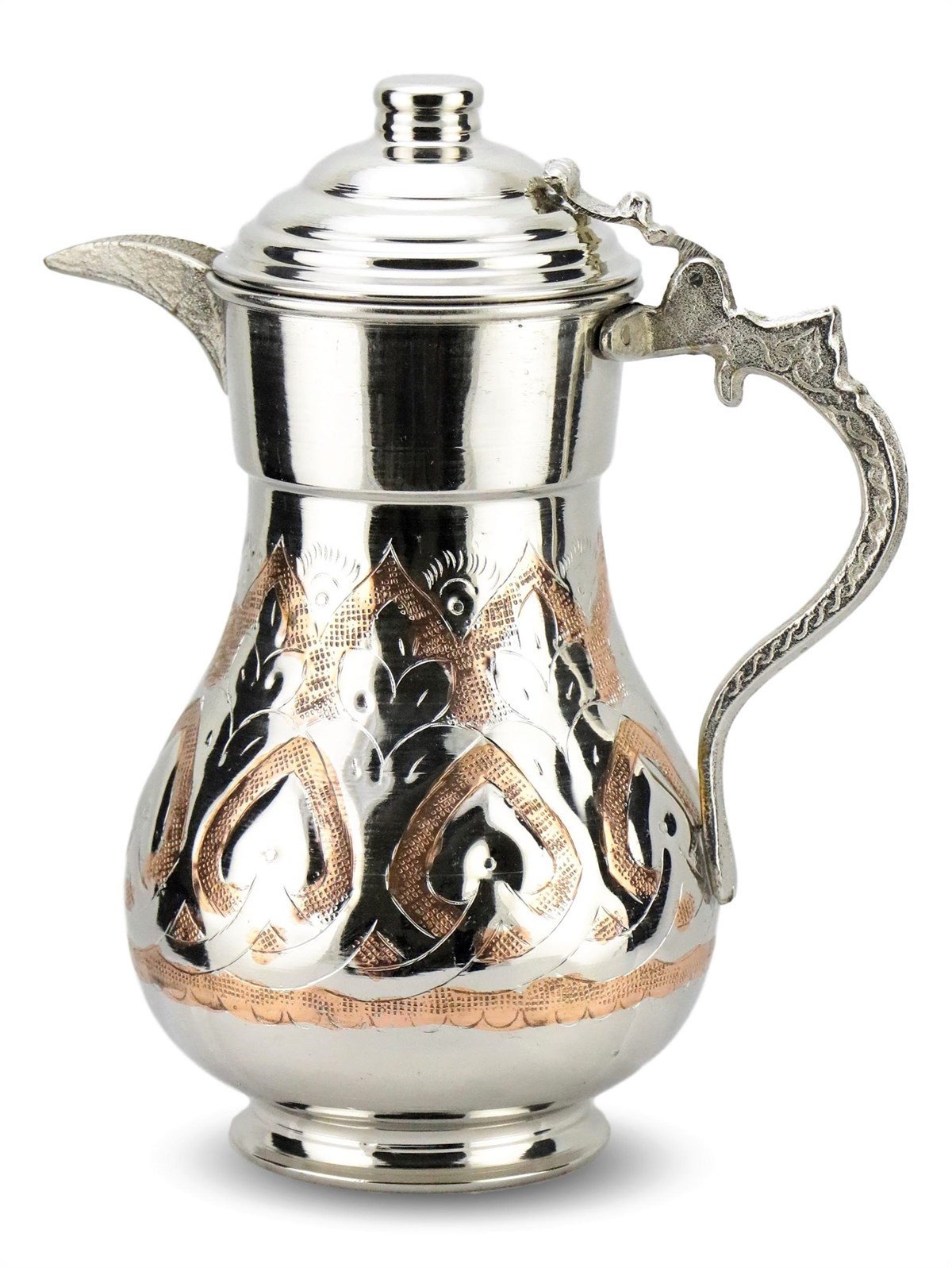 Kapaklı İşlemeli Bakır Sürahi